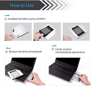 thumbnail image 2 of 12.7mm SATA Hard Drive Caddy For Lenovo IdeaPad G460 G475 G485 G510 G710 - Replace DVD Drive With 2.5" SSD/HDD (Silver Aluminum) 2 of 5