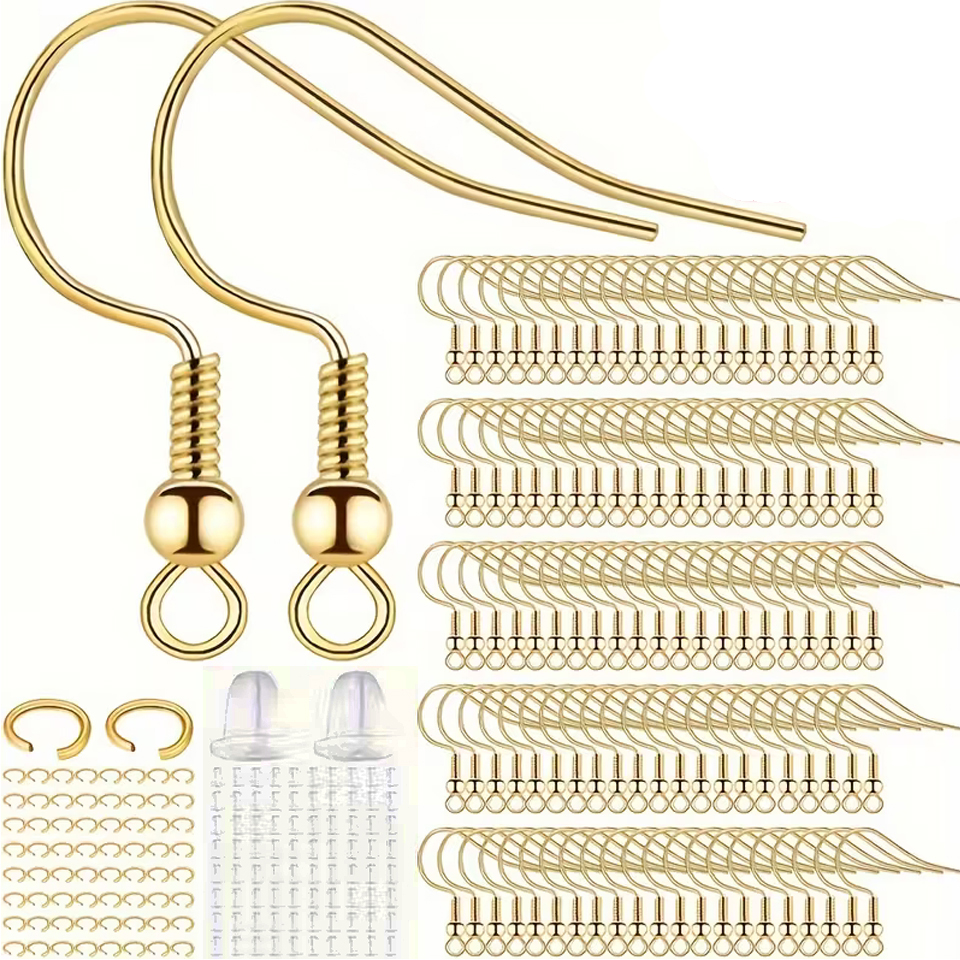 30 PCS Earring Hooks for DIY Jewelry Making Accessories, Handmade Earring Supplies in Golden Silvery