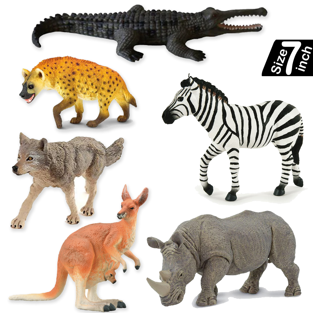 Large Size 7 inch - 6 Character Wild Animal Kingdom - Zebra Alligator ...