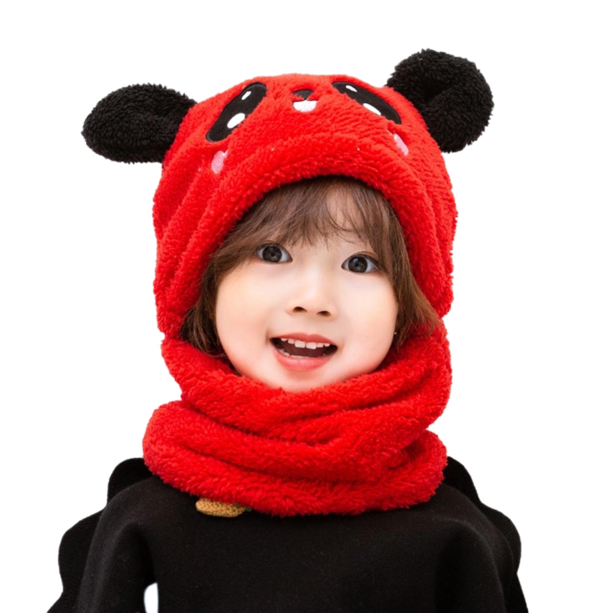 Dachi Winter Cap Baby Set Velvet Cartoon Panda Rabbit Baby Head Cover Warm Neck Collar Kids Beanies Sets Plush Children Hat Scarf