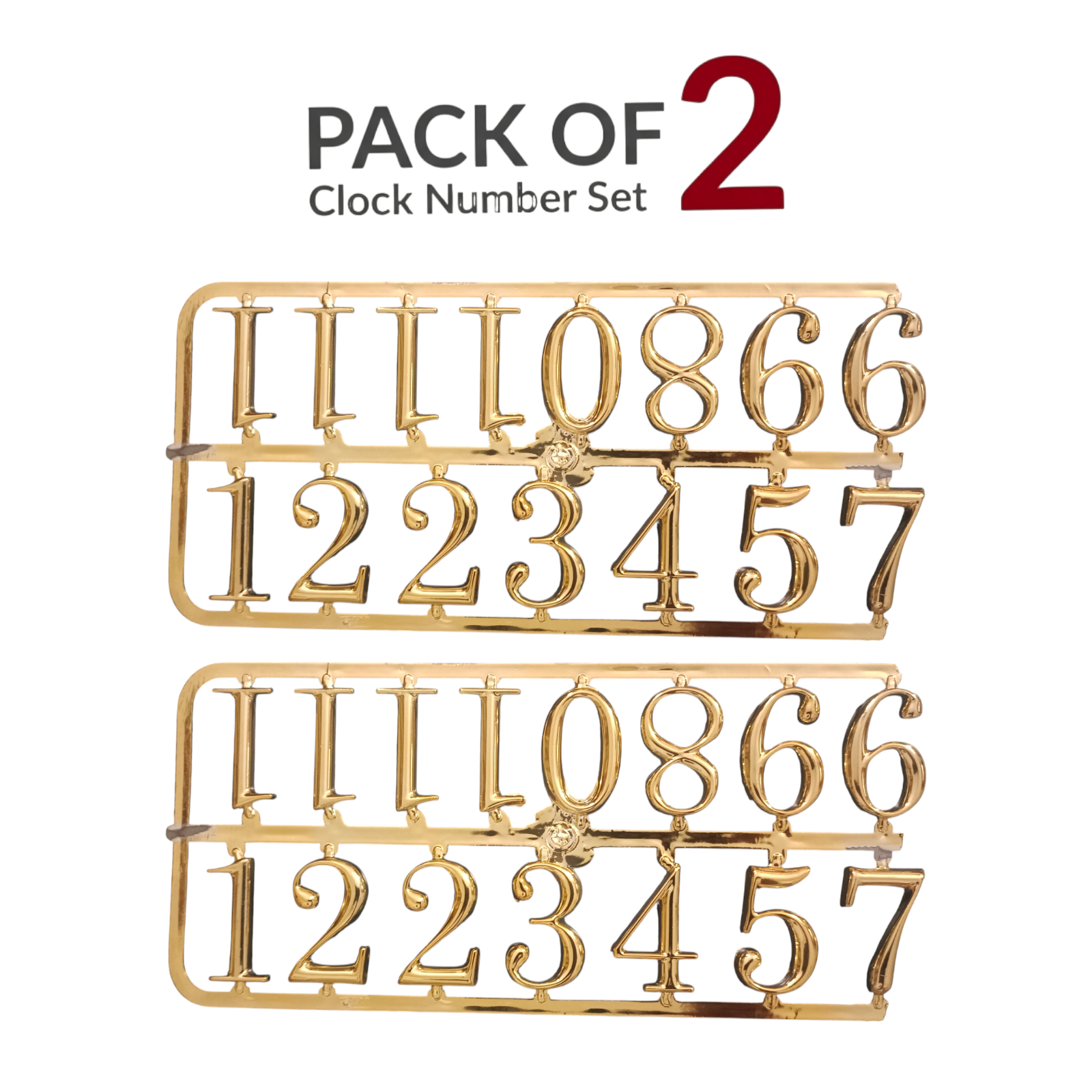 Pack 2 set 1.5 Inch Gold Clock Numbers Kit – Self-Adhesive Arabic Numerals for DIY Clock Making, Repair, and Home Decor – Gold Finish