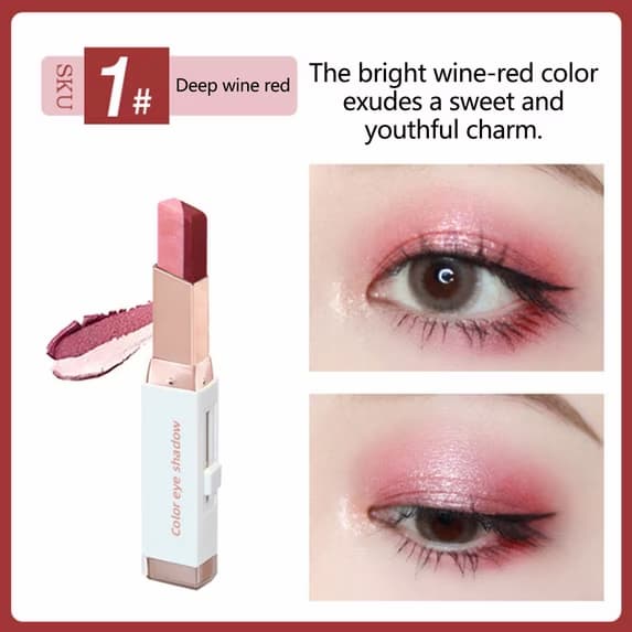Eyeshadow Stick 2 In 1 Double Color Gradient Velvet Shadow Stick Eye Makeup Waterproof Lasting Shimmer Metallic Eyeshadow Makeup