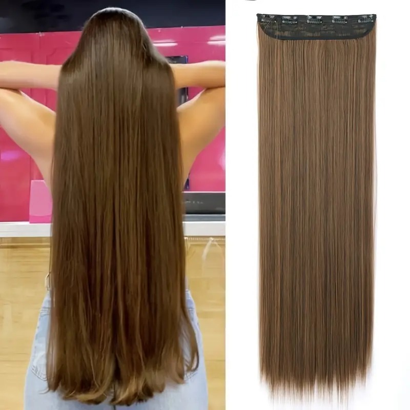 Full Extra Long Straight Hair Extensions Black, Blonde & Brown | 5 Clip-In High-Temperature Premium Fiber Hairpieces