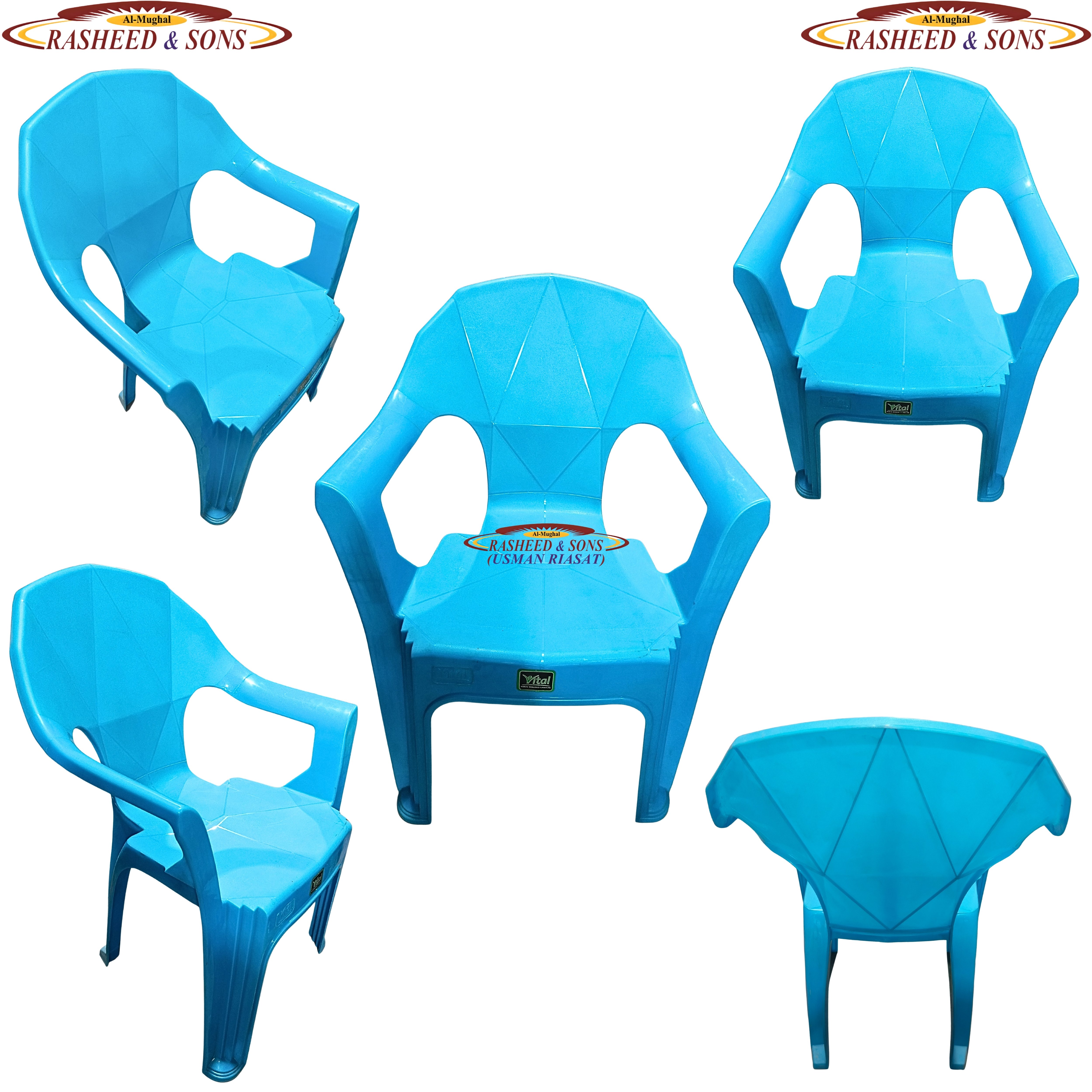 100% Pure Plastic Diamond Chair Set – Garden Patio Balcony Arm Chair – Rasheed & Sons Modern Plastic Chairs – Pack of 1, 2, 4, 6 with Fixed Table or Folding Tabl