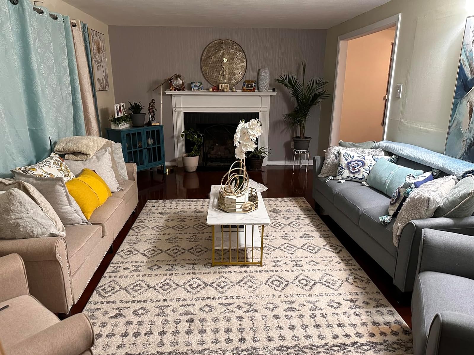Coffee Table White Faux Marble 2-Tiers Large Rectangular Side End Table with Storage Shelf for Coffee Dinning Living Room Apartment Small Stand Modern Design Furniture Wooden for Couch
