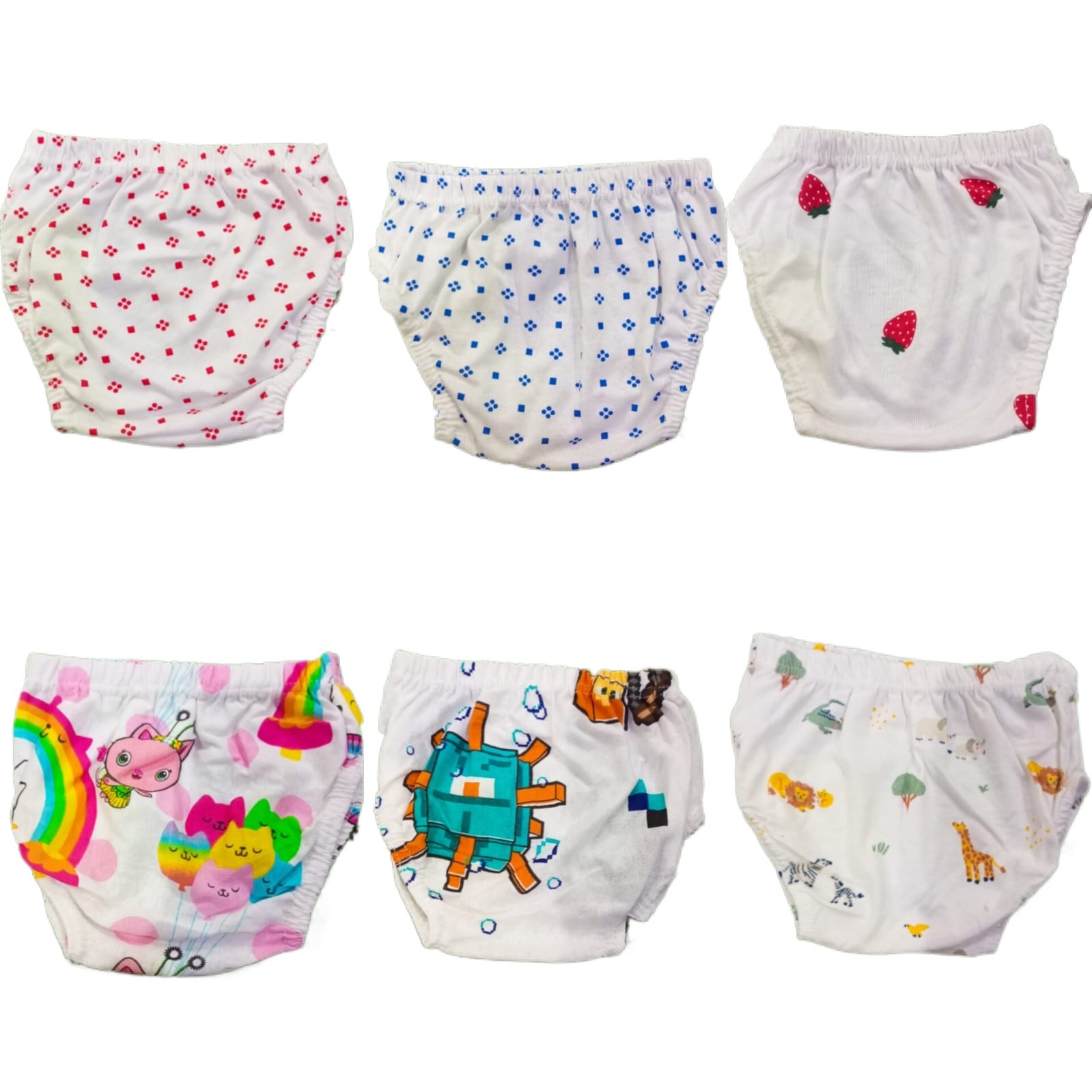 pack of 6 - kids Soft Cotton chaddi Diaper Cover Panties and  with Elastic Waist & Leg in  White prints By Kids choice