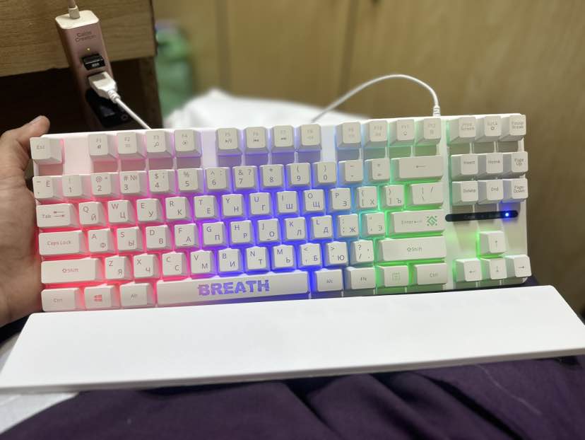 Defender BREATH semi mechanical RGB  keyboard USB wired keyboard for pc & laptop with wirst pad 87 Keys full Rgb