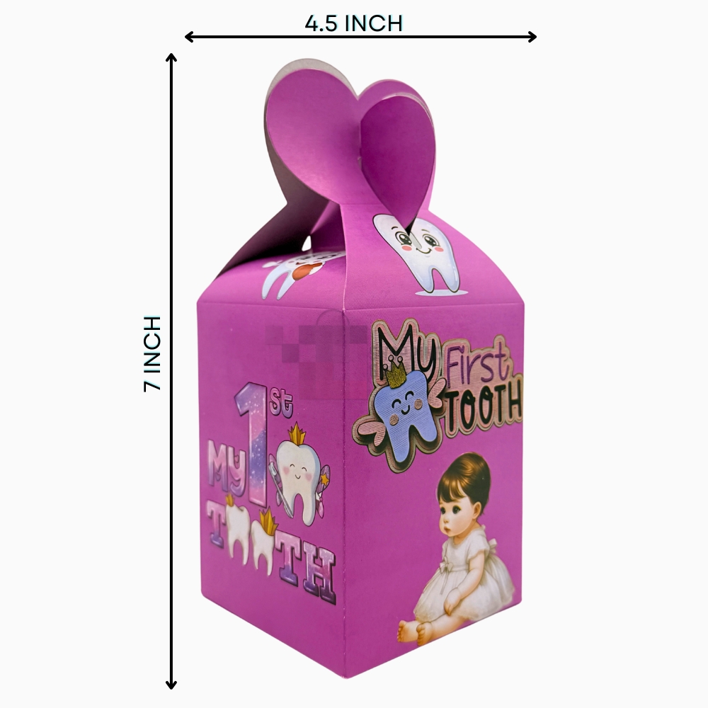 First Tooth Goody Box - 7 x 4 Inch - First Tooth Decoration - First Teeth Gift Box - First Tooth Goodie Boxes - First Tooth Decoration Baby Box - First Teeth Decoration Themes - First Tooth Boxes - Pink - Girls - Pack Of 10