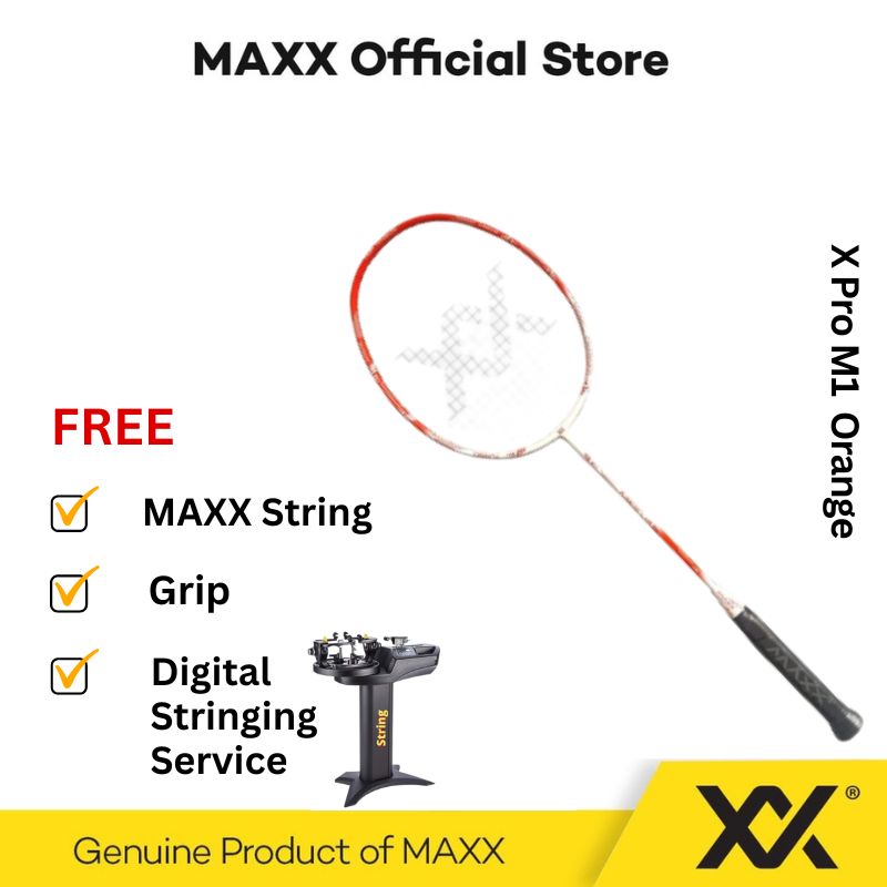 Maxx X Pro M1 Badminton Racket With High Rigidity Carbon Fibre, T30, Hotmelt Tech Professional 1 Pcs