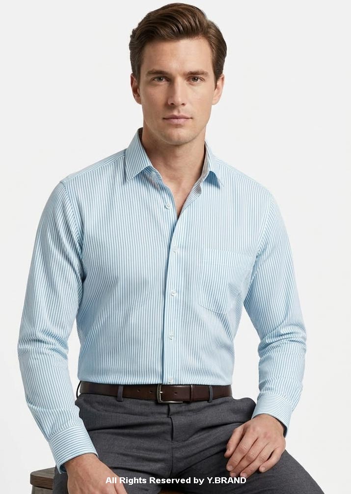 YBRAND- Classic Turquoise striped formal shirt For Men FS-1032