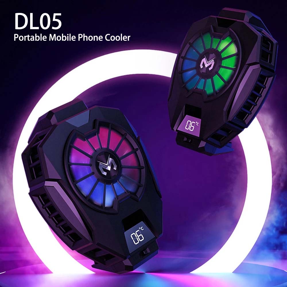 MEMO Dl05 Phone Radiator Mobile Cooling Fan Game Cooler RGB | LED Display | Gaming Fan For PUBG Phone Cooler , FREEFIRE - Gaming Case Cold Wind Handle Fan Cool Heat Sink Semiconductor Adjustable Mobile Game Cooler System Cooling Fan | Light Gamepad Holder