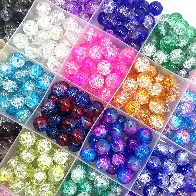 200/400/1000/pcs 8mm Two-color Popping Glass Beads 10 random Colored of 20 Round Perforated Beads For DIY Bracelets Necklaces Jewelry Accessories Making Glass beads Jewelry making supplies DIY jewelry beads Craft beads Beading supplies Loose beads By SAMS