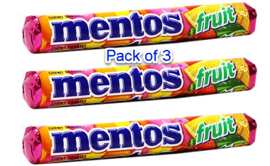 Mentos Chew Candy Fruit Pack Of 3 - Weight 37.5 Gram Each
