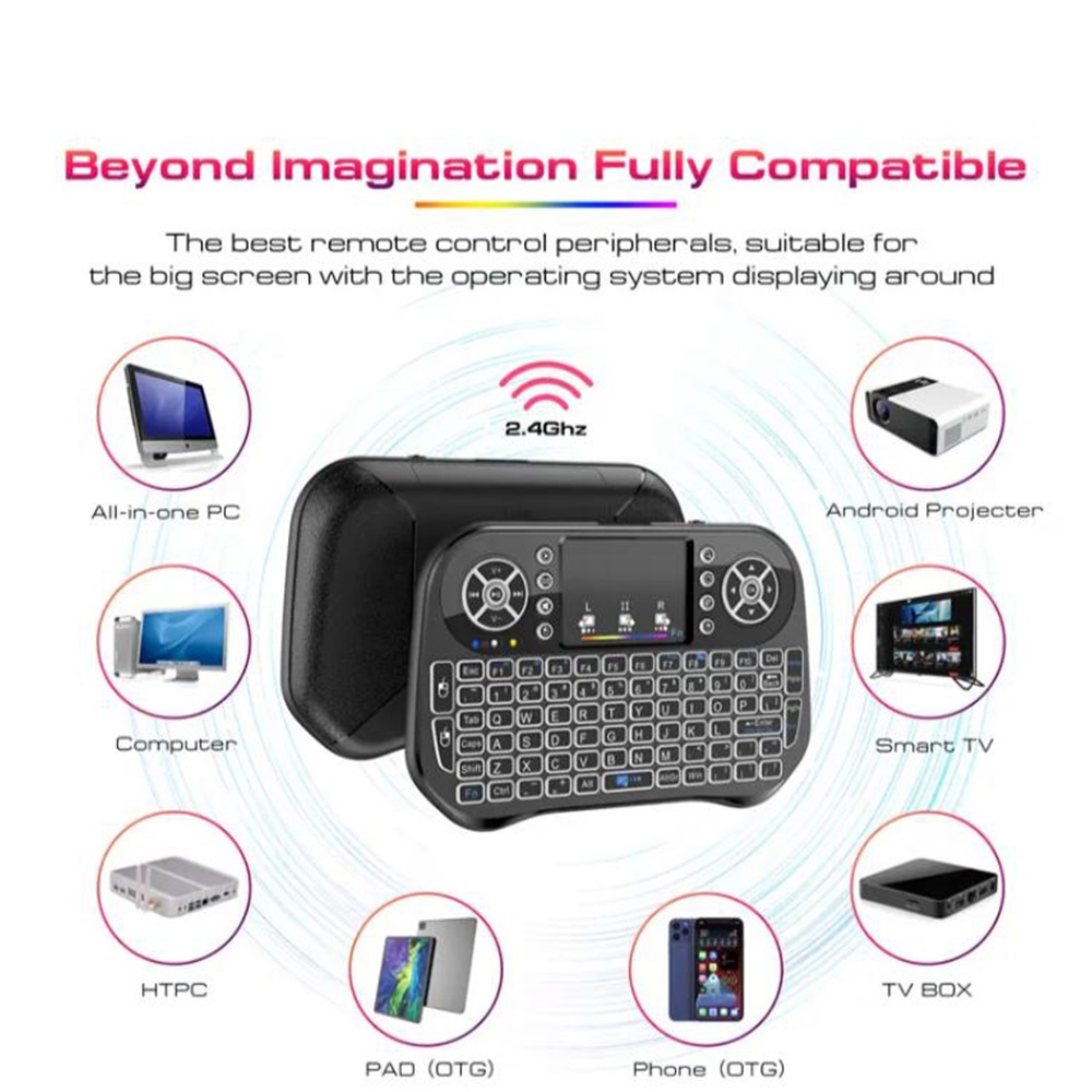 【Rechargeable】 RGB Mini 2.4GHz Wireless + Bluetooth Keyboard (Dual Mode) Support Air Touchpad Mouse Compatible with Android TV Box, Smart TV, PC, Mobile Phone, With USB Dongle by Al-Buraq Tech Zone