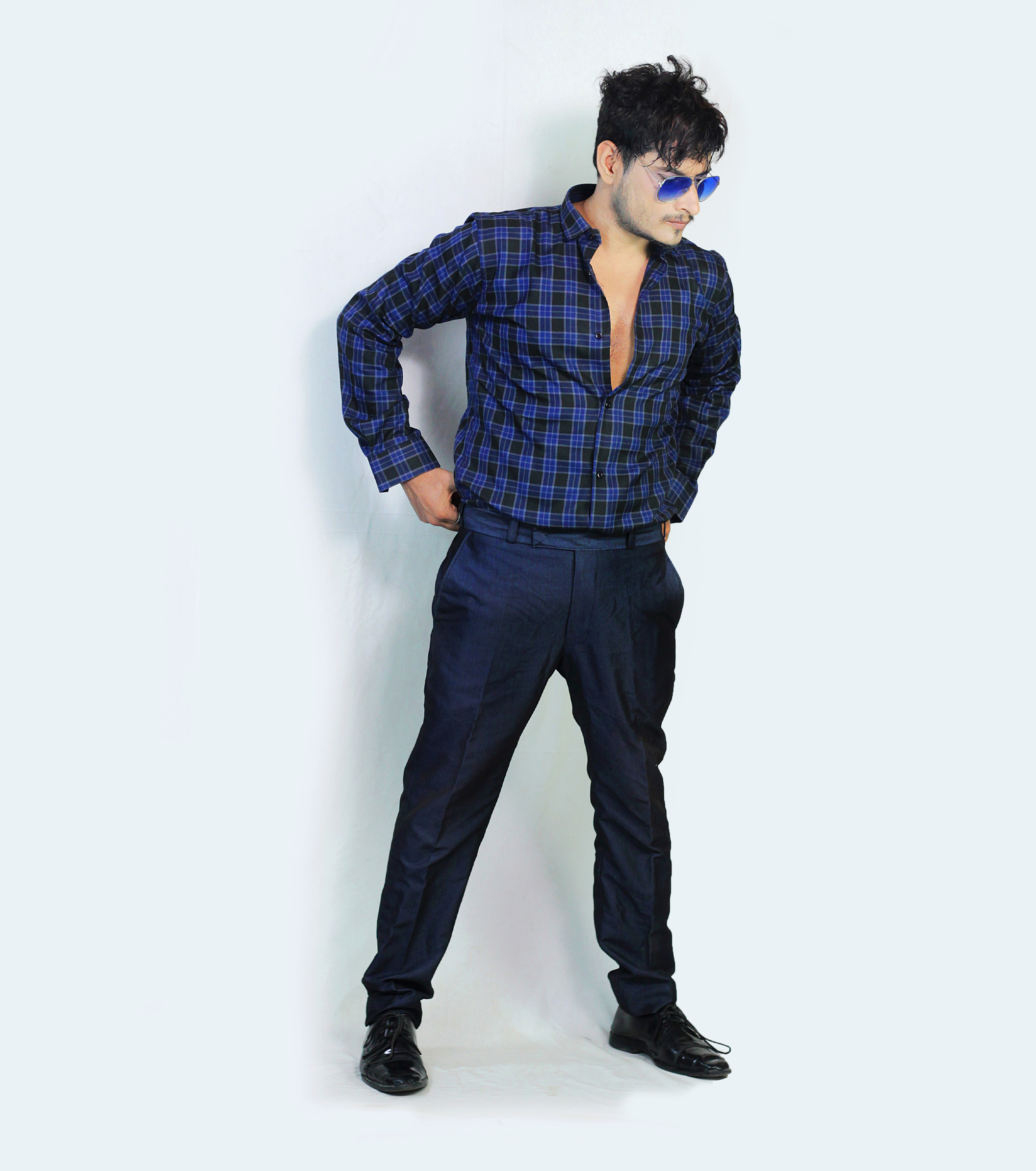 Auditors®️ Mens Semi-Formal Navy Blue Check Cotton Shirt 100% Pure Cotton Fabric For Mens - For Office, For Events