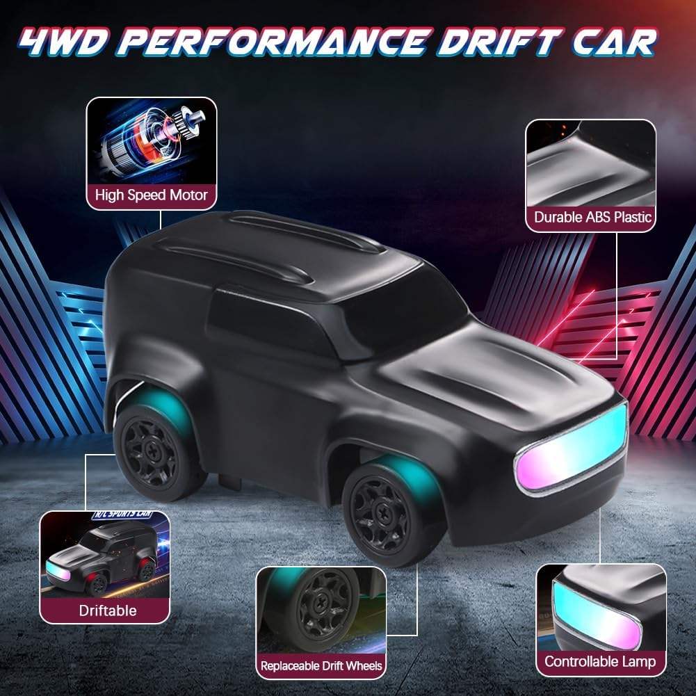 KIDDO KASTLE - Remote Control Speed Racing High Speed Electric 1:64 Mini RC Drift Car | 2.4GHz 4WD High-Speed 20KM/H Remote Control Racing Car with LED Lights & USB Rechargeable Battery | RTR Competition RC Car for Kids & Adults