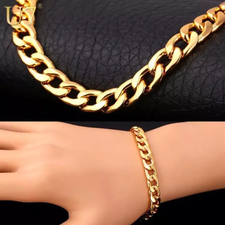 Pack Of 2 – Cuban Style Golden Hand Bracelet and Neck Chain for Boys
