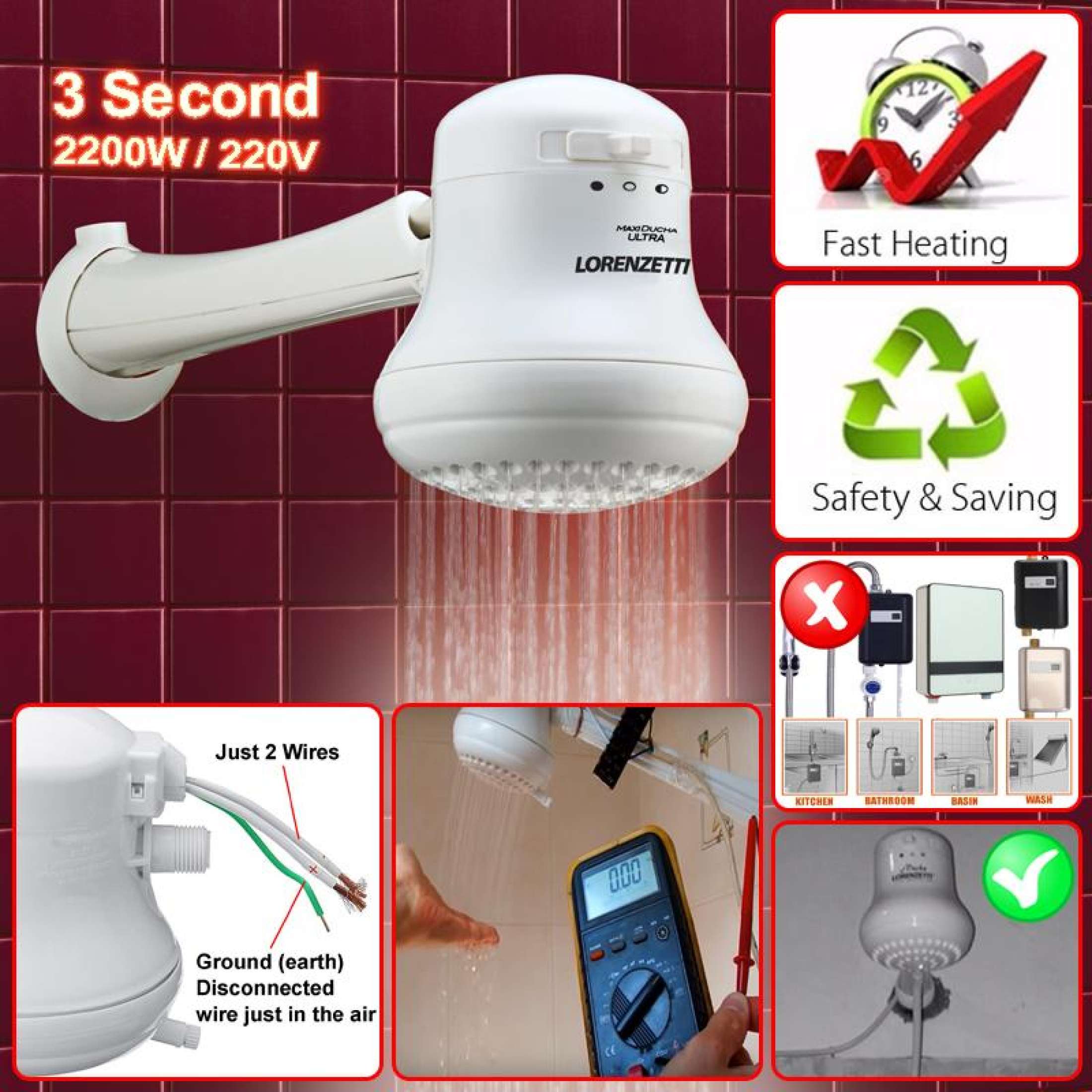 Lorenzetti Maxi Ducha Ultra Electric Showerhead Heater