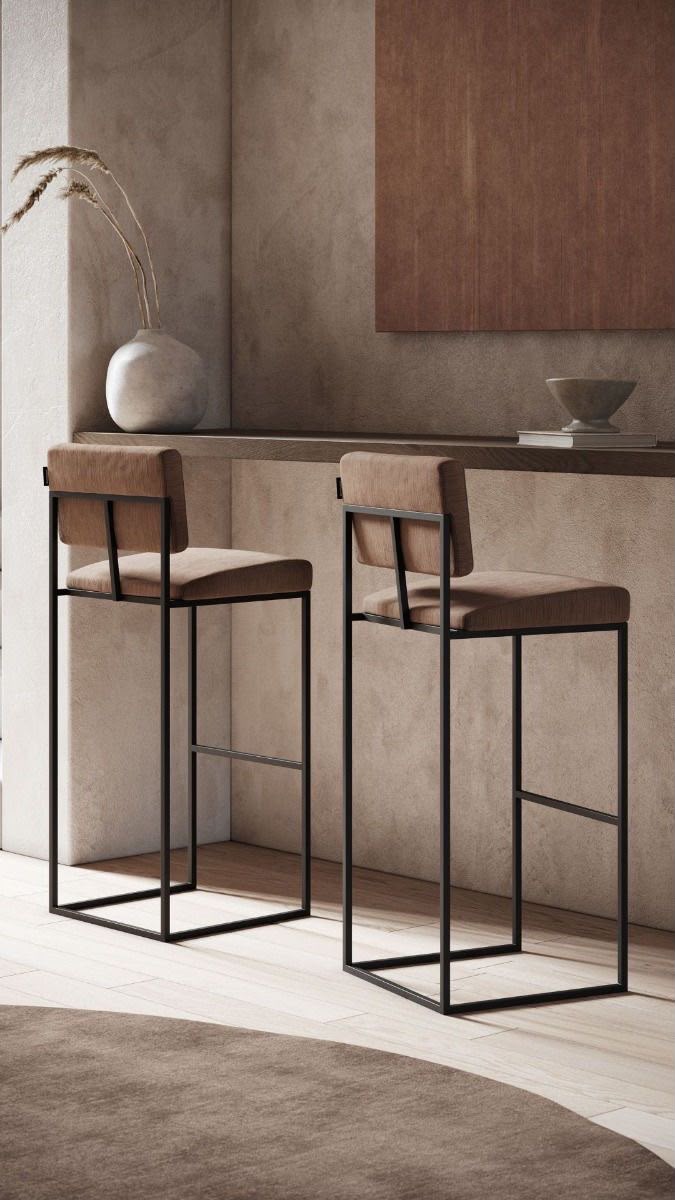 Modern Bar Stool Chair | Counter Height Kitchen Stool | Metal Frame Bar Chair | Upholstered Fabric Seat | Cafe & Breakfast Counter Chair | Home & Restaurant Furniture