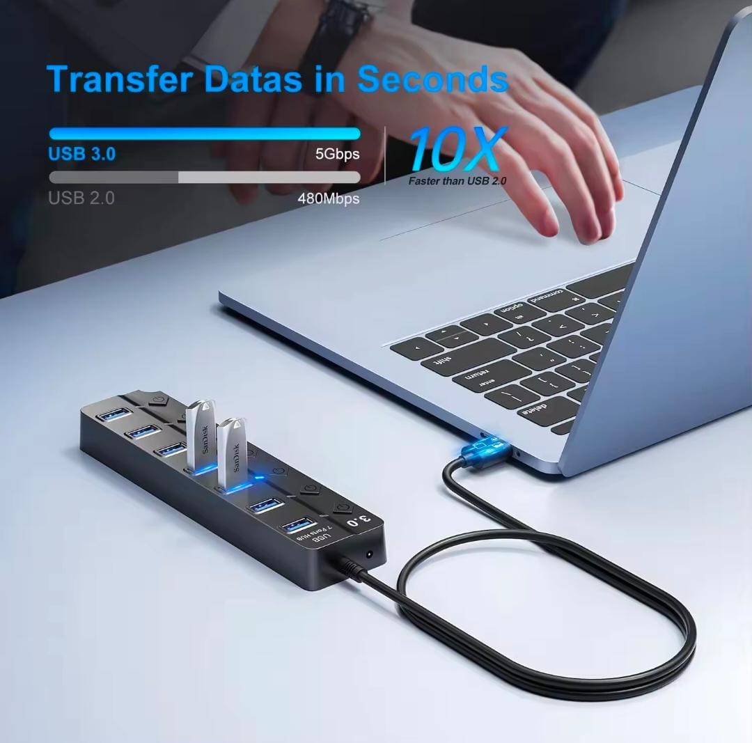 4 / 7 Port USB 3.0 Hub Multi Splitter Charger Power Adapter Multiple Expander Hubs With Switch For Laptop