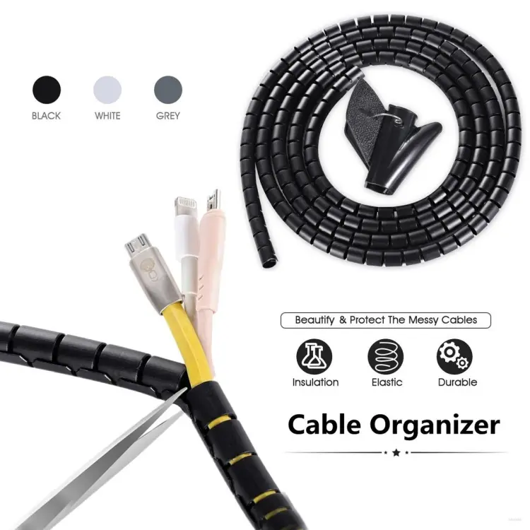 2M/1M Flexible Spiral Cable Organizer Cable Wire Winder Protector Computer  Cord Protective Tube Clip Organizer Management Tools