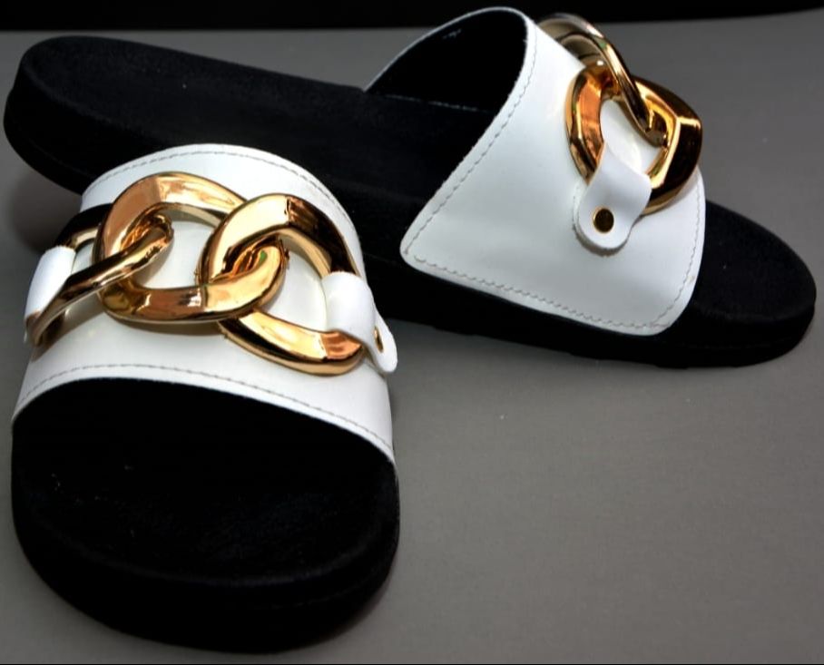 Women Gold Buckle Sandals Square Toe Casual Shoes Beach Flip Flops Formal Slipper