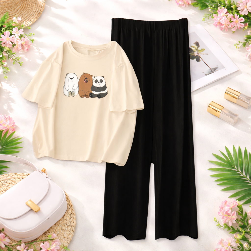 MK Garments - Premium Cute Bears Printed 2 Piece Suit For Girls and  Womens Casual Wear Soft T-Shirt With Trouser
