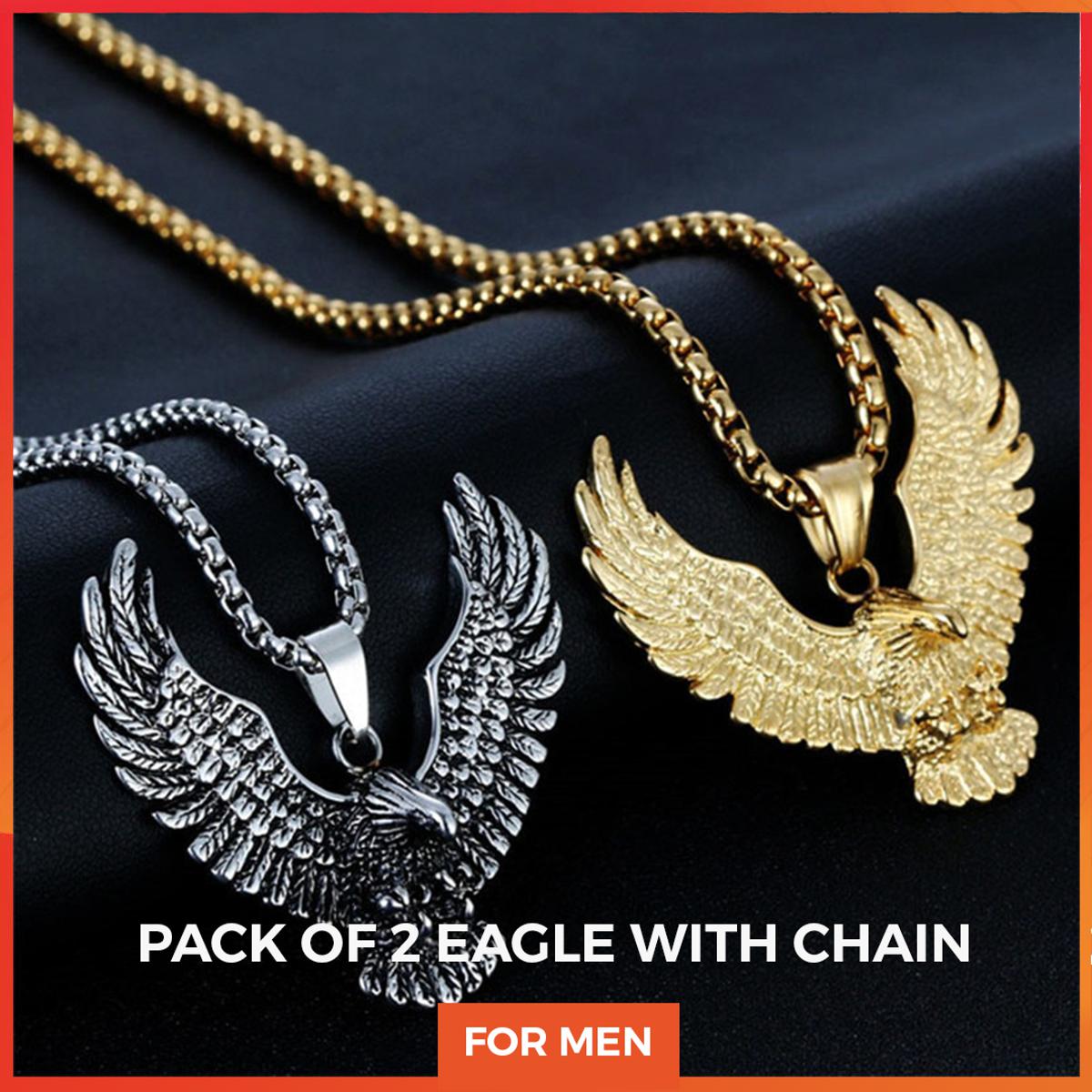 pack of 2 Eagle Locket Pure Stainless Silver with chain For Girls