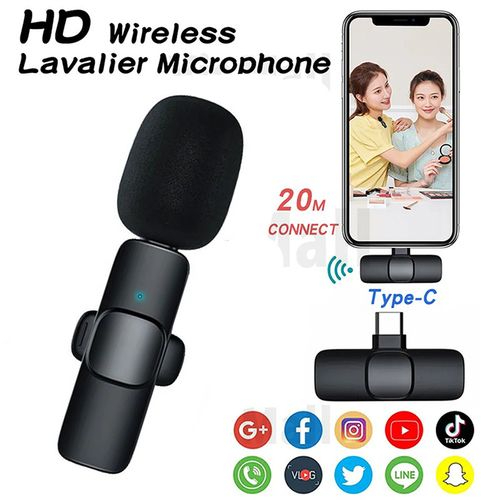 K8 Wireless Microphone Plug And Play Digital Mini Portable Recording Clip Mic with Receiver for All Mobile Phones Camera Laptop for Vlogging YouTube Online Class Zoom Calls