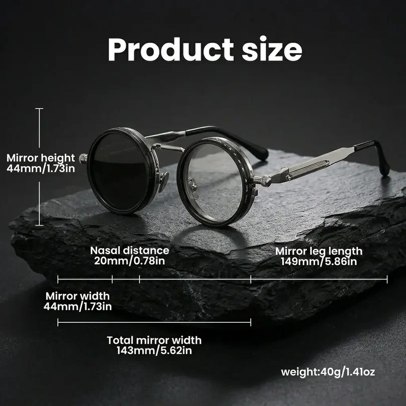 Adjustable Polarized Tint Round Sunglasses for Men Women – 1-9 Gear Control, UV Protection, Classic Round Frame, Lightweight, Driving Glasses, Stylish Eyewear
