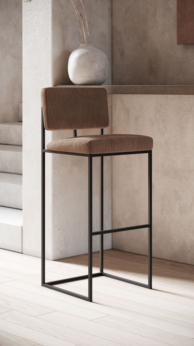 Modern Bar Stool Chair | Counter Height Kitchen Stool | Metal Frame Bar Chair | Upholstered Fabric Seat | Cafe & Breakfast Counter Chair | Home & Restaurant Furniture