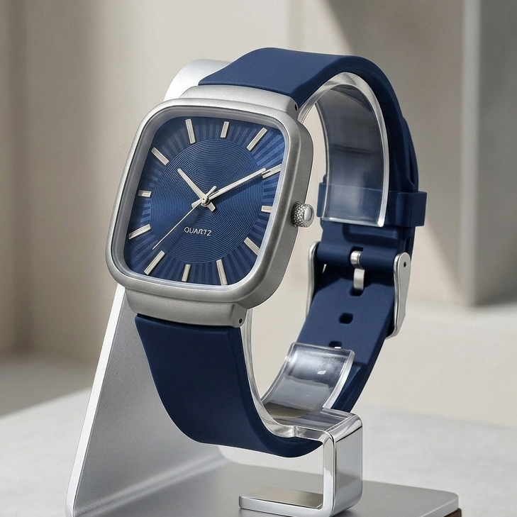 Military Inspired Brown Strap Watch for Boys Men Fashion / Faux-Leather Band / White and Black Dial