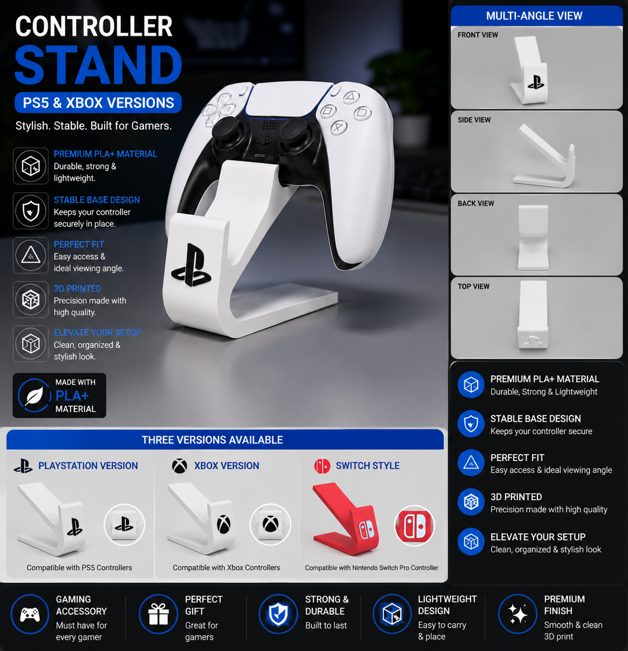 PS5 / Nintendo Switch & Xbox Controller Stand | Controller Holder with Logo | Gaming Display Stand | Dual Stand