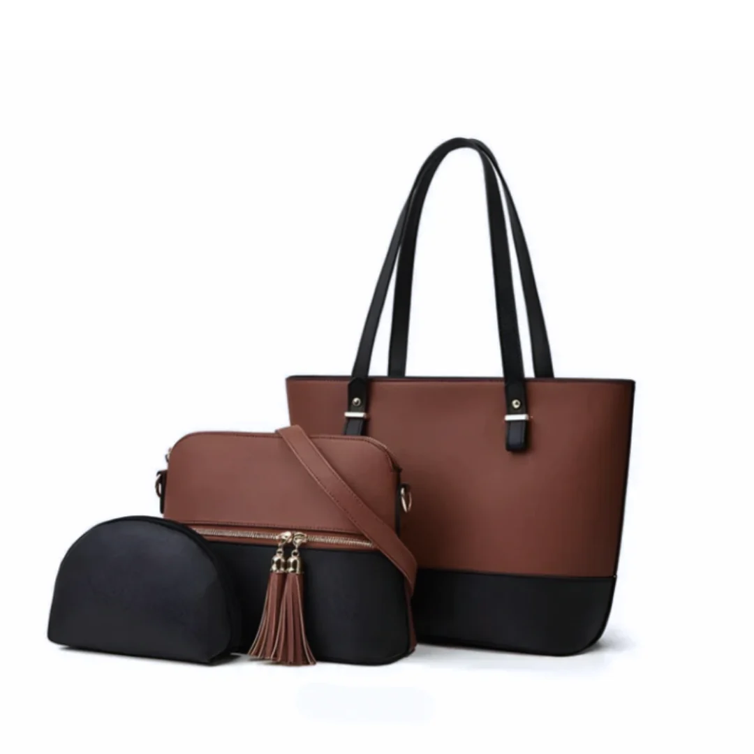 Lyana Grace 3 Pcs Bag- Brown & Black, Shoulder Handbags For Girls ,Stylish Gift Bags for girls, Ladies Handbags, Women Bags, Crossbody Bag for Woman, Travel Bags, Tote Bags, Crossbody Fashion Bags