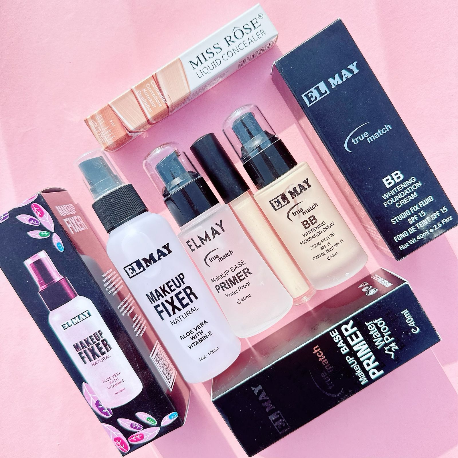 4PCS Makeup Deal Fixer + ELMAY Foundation Pump + ELMAY  Primer Pump + Makeup Concealer