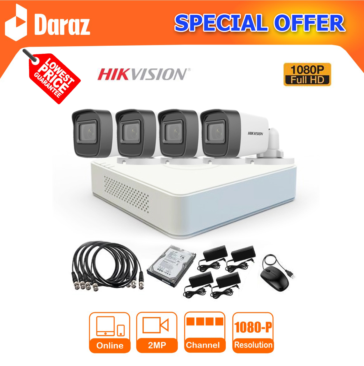 Hikvision 4 best sale camera set