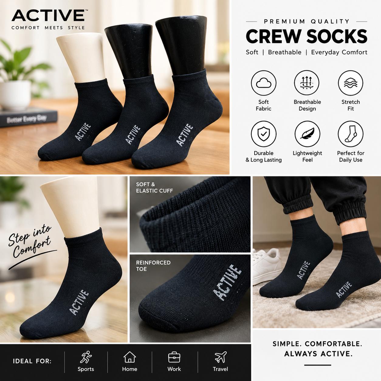 3 Pair Cotton Ankle Socks