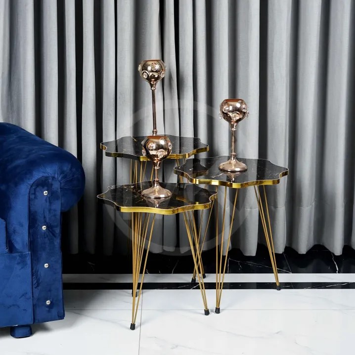 Mdf Wood Daisy Nesting Table With Metal Stand Set of 3 Round table Table Decoration coffee table Daisy coffee table dining table Nesting table set Side Table Coffee Table nesting table Decor - Coffee Table - Set Of 3 Side Tables