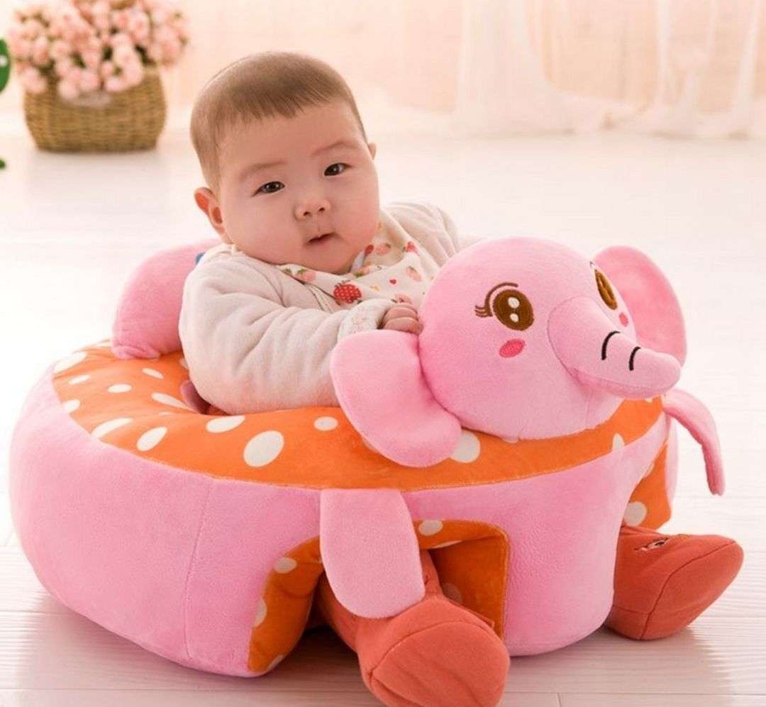 Pink Elephant Stuffed Plush Sofa Baby Seats Children Sofa Support Seat Learning Training Cushion Baby Carrier Seater Toddler Nest Puff Cartoon Infant Learning To Sit Soft Cotton Nest Puff Safety Chair Soft Babies Toys with 2 Holes for Legs For 0-2 Year By