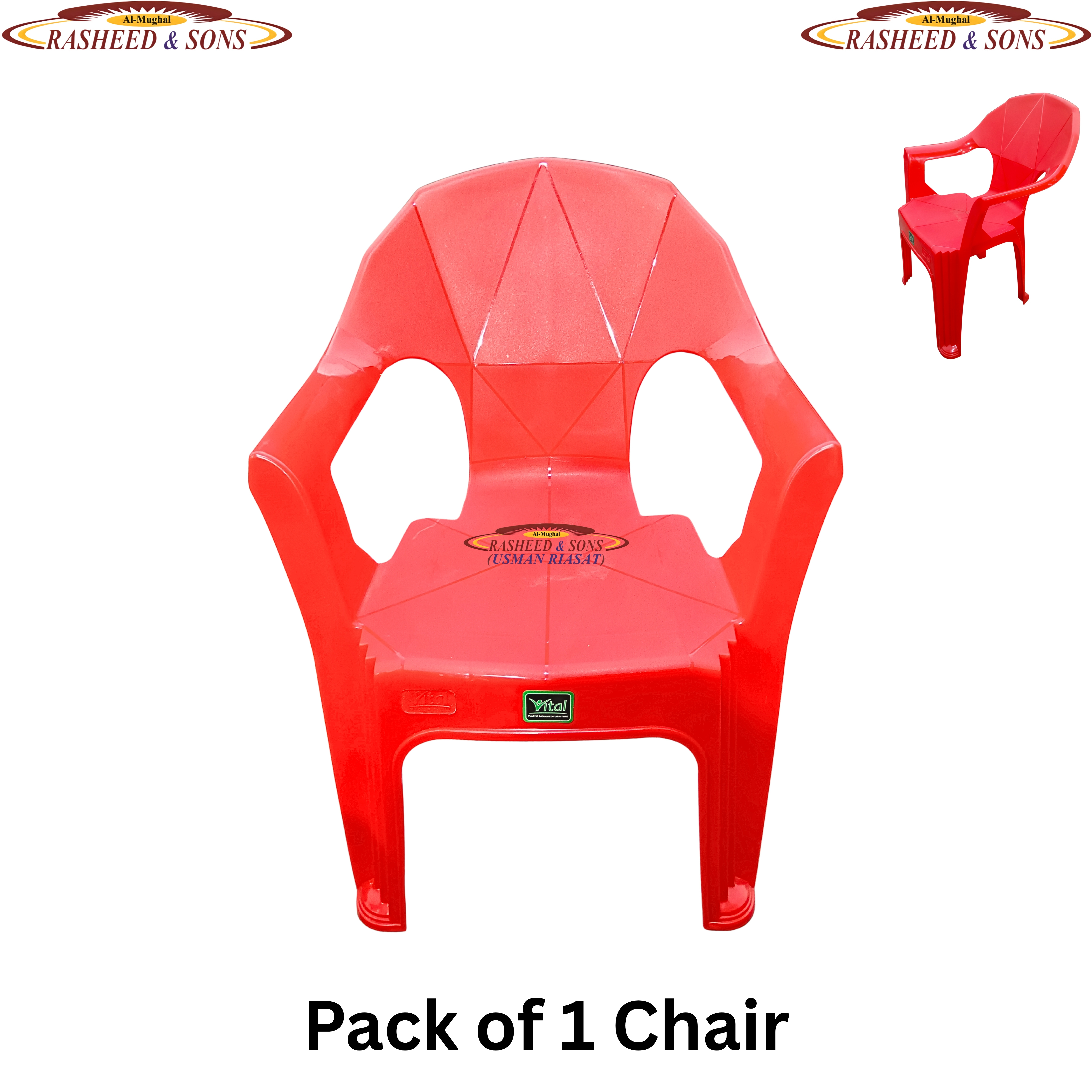 100% Pure Plastic Diamond Chair Set – Garden Patio Balcony Arm Chair – Rasheed & Sons Modern Plastic Chairs – Pack of 1, 2, 4, 6 with Fixed Table or Folding Tabl
