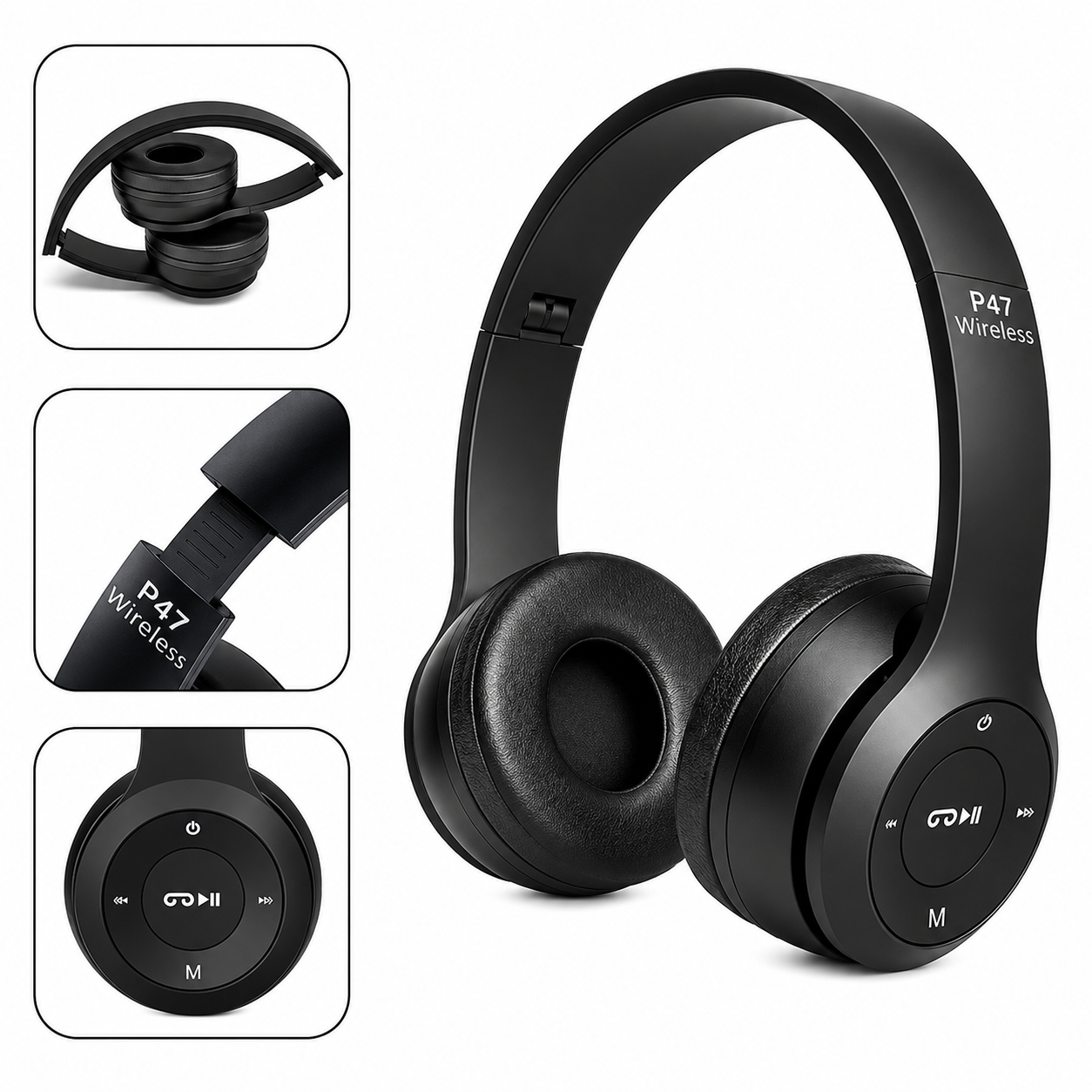 P47 Wireless Bluetooth Headphones | Foldable Stereo Headset with Mic for Music & Calls