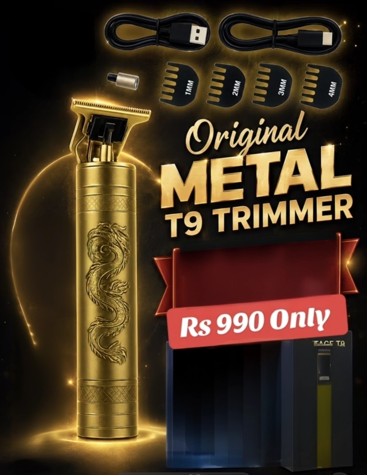 Vintage T9 Hair Trimmer Professional for Men - Type-C Rechargeable Shaving Machine & Hair Removal Machine for Men