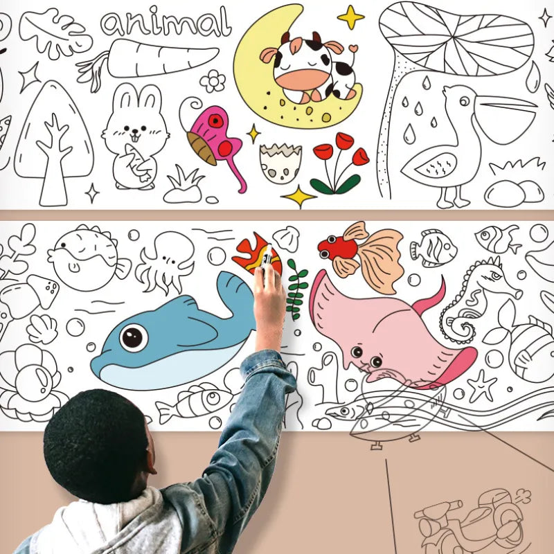 Children's Drawing Roll 30 CM , Coloring Paper Roll for Kids, Drawing Paper Roll DIY Painting Drawing Paper,Color Filling Paper, Sticky Drawing Paper Roll,Wall Coloring Stickers