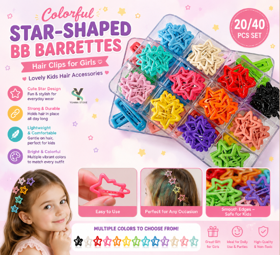Colorful Star-Shaped BB Barrettes Hair Clips 20/40 pcs Set for Girls - Lovely Kids Hair Accessories