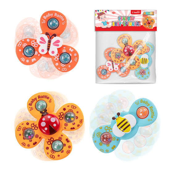 3pcs Baby Rattles Set with Suction Cup Spinner Toy for On-the-Go Fun deal for Travel, Dining Table, and Bathroom Use