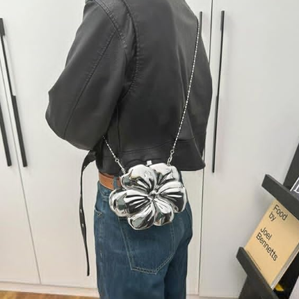 Most Trendy Mini Flower clutch Metallic / Acrylic Clutch With Long Chain For Women & Girls