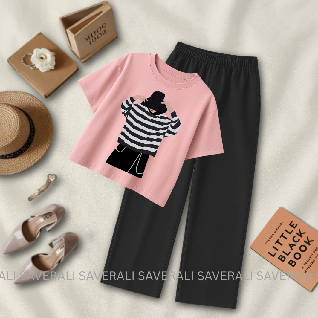 Soft and Comfortable Crop Top T-shirt with Flapper Trouser Combo for Women and Girls