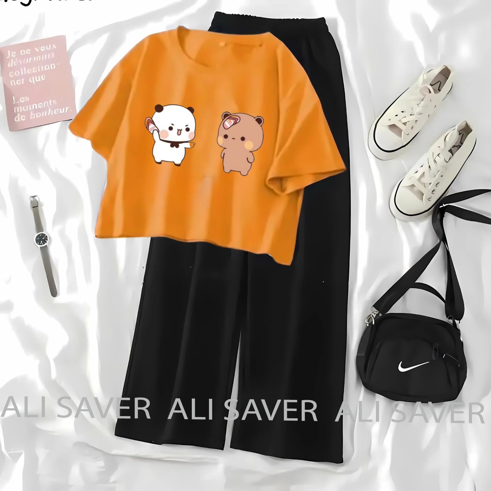 Casual Animal Print Top and Skirt Set for Girls - Cute Cartoon Character Design - Fashionable Outfit for Teens