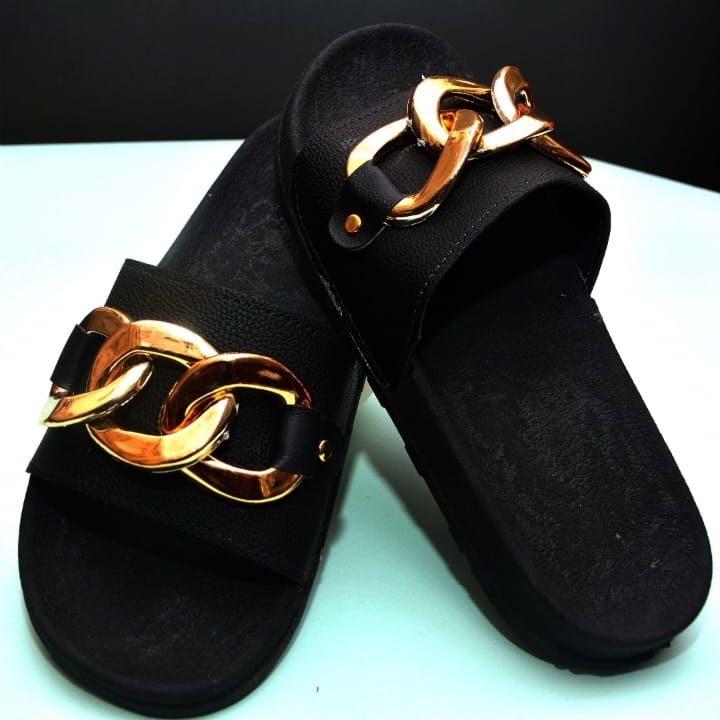 Women Gold Buckle Sandals Square Toe Casual Shoes Beach Flip Flops Formal Slipper