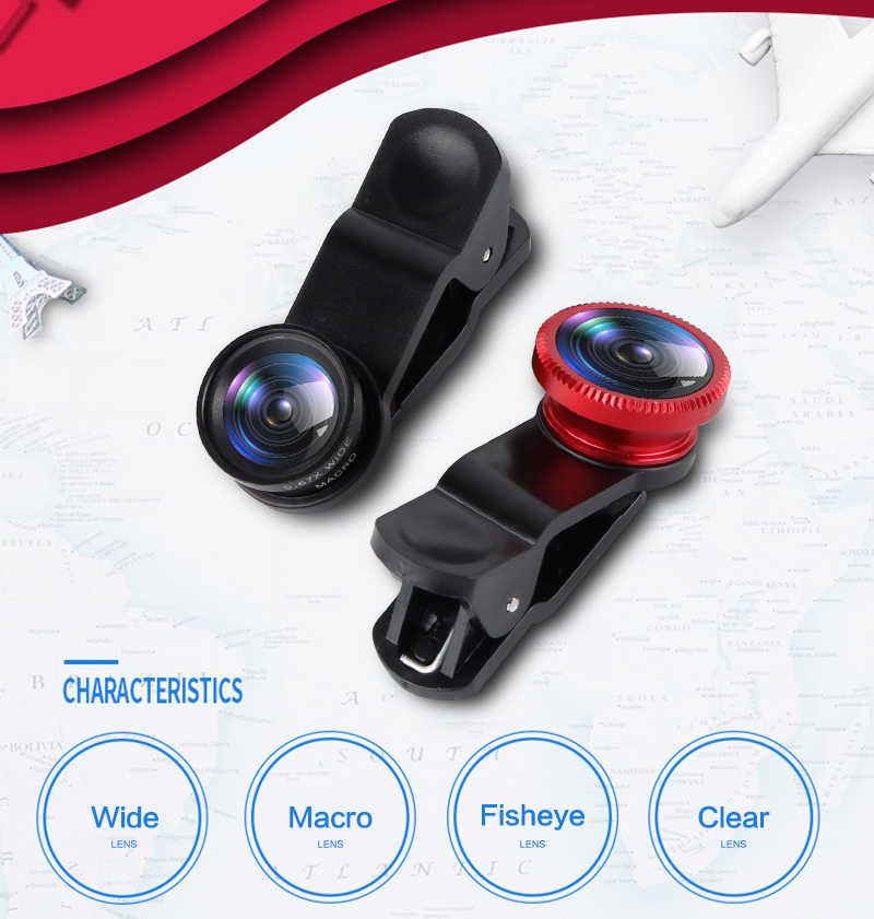 3 In 1 - Clear Zoom Mobile Camera Lens Selfie Mobile Phone Clip Lenses Fish Eye Wide Angle Macro Camera